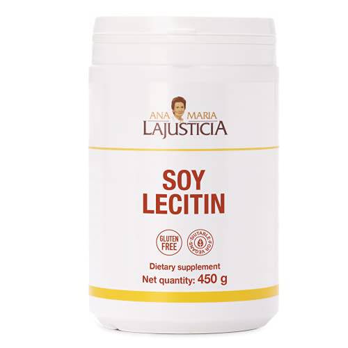 Ana Maria Lajusticia - Lecitina de SOJA - Soy Lecithine – 450 Grams. Lowers Blood Cholesterol and Improves Memory. Suitable for Vegans. Container for 64 Days of Treatment.