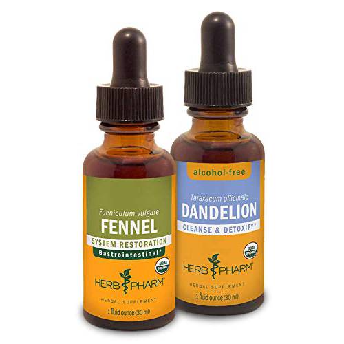 Herb Pharm Digestive Support & Detox Kit - Includes Certified Organic Fennel Liquid Extract, 1 Ounce & Alcohol-Free Dandelion Liquid Extract, 1 Ounce