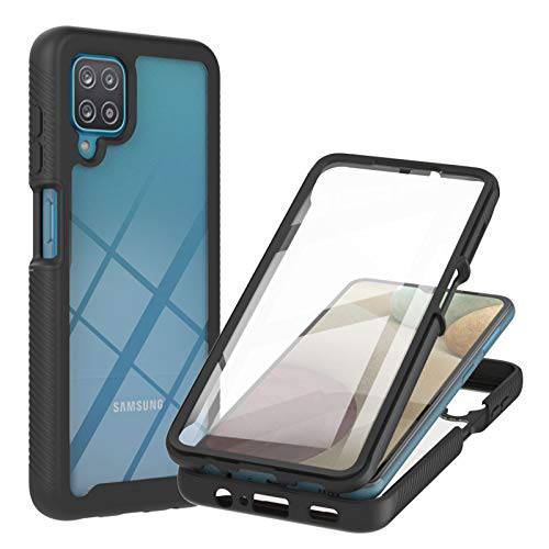 Ostop Case Compatible with Samsung Galaxy A12,Full Body Rugged Clear Case with Built-in Screen Protector,Front and Transparent Back Dual Layer Hybrid Cover,Shockproof Soft TPU Bumper Case,Black