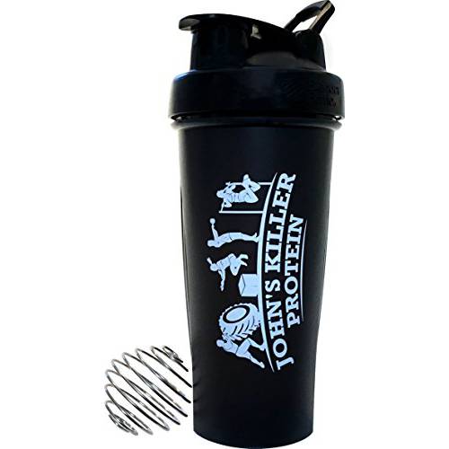 JOHN’S KILLER PROTEIN - Full Color BLENDERBOTTLE® with Logo. 28 oz. This Custom BlenderBottle® Makes a Statement That You take Your Diet and Workouts Seriously. (Black with White Logo)