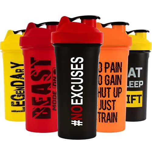 JEELA SPORTS [5 PACK Protein Shaker Bottles for Protein Mixes -24 OZ- Dishwasher Safe Shaker Cups for Protein Shakes - Shaker Cup for Blender Protein Shaker Bottle for Shakes Protein Shake Blender