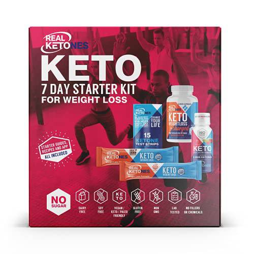 Real Ketones - 7 Day Keto Starter Bundle Kit - Exogenous Ketone BHB Stick Packets, BHB Pills, 15 Urine Test Strips and an Energy Shot Drink