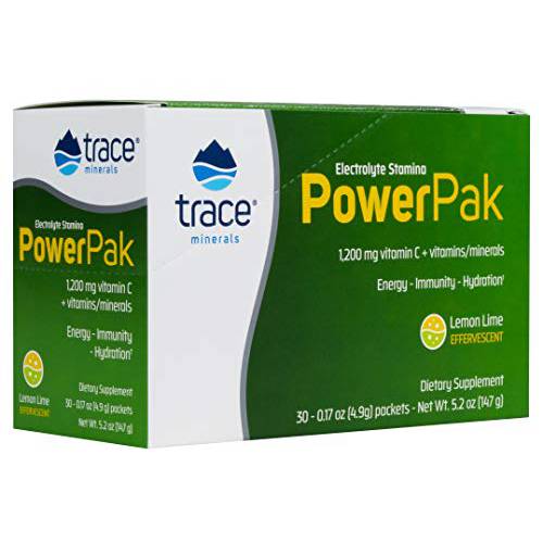 Trace Minerals | Power Pak Electrolyte Powder Packets | 1200 mg Vitamin C, Zinc, Magnesium | Boost Hydration, Immunity, Energy, Muscle Stamina | Lemon Lime | 30 Packets