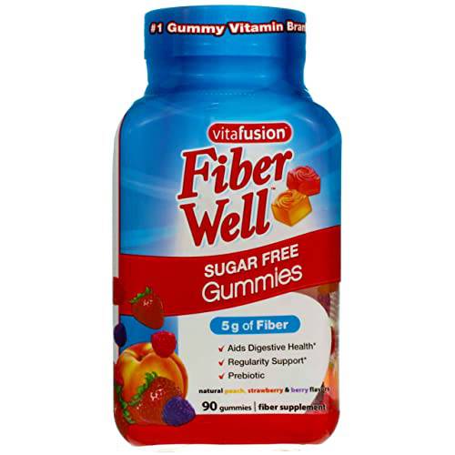 Vitafusion Fiber Well Sugar Free Gummies Dietary Supplement, Peach/Strawberry/Berry, 90 Ct (6 Pack) (Bundle)