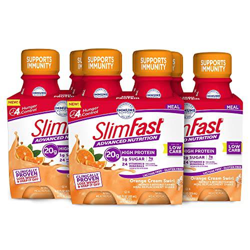 SlimFast Advanced Nutrition High Protein Meal Replacement Shake, Orange Cream Swirl, 20g of Ready to Drink Protein, 11 Fl. Oz Bottle, 4 Count (Pack of 3) (Packaging May Vary)