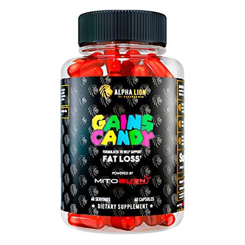 ALPHA LION Gains Candy, Supplement Pills That Support Weight Loss, Appetite Suppressant, Keto-Diet Friendly, Decrease Body Fat, Upgrade Energy & Workout Performance, 60 Capsules (MitoBurn®)