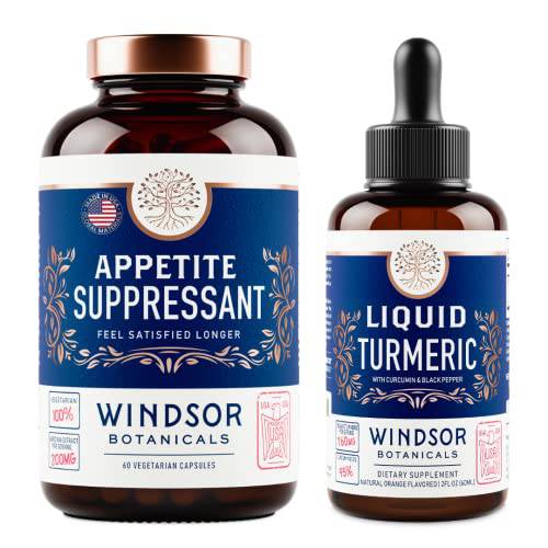Appetite Suppressant for Weight Loss and Liquid Turmeric Bundle by Windsor Botanicals