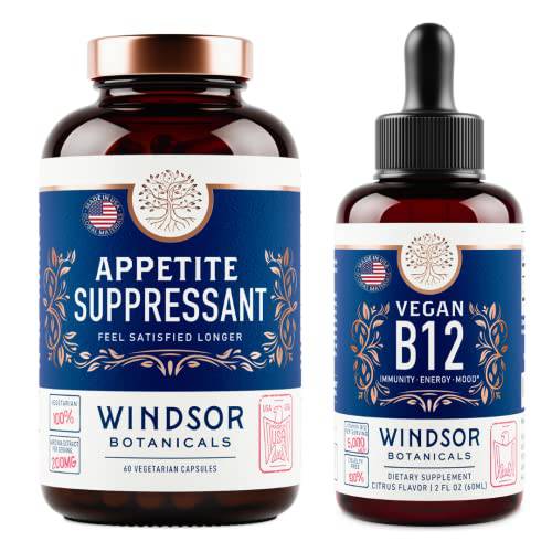 Appetite Suppressant for Weight Loss and Vegan B12 Liquid Bundle by Windsor Botanicals