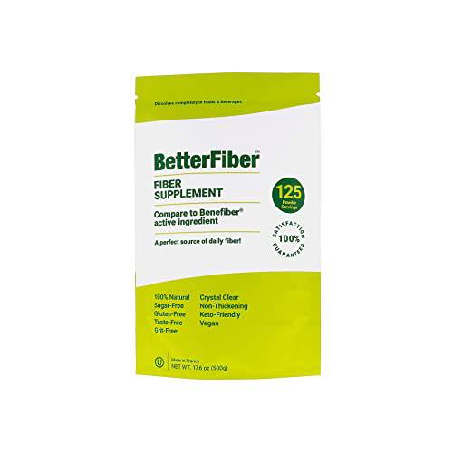 BetterFiber - Prebiotic Fiber Supplement [100% Generic Equivalent of Leading Brand] ⊘ Non-GMO ❤ Gluten-Free ☮ Vegan ✡ OU Kosher Certified - 17.6oz/500g (125 Servings)