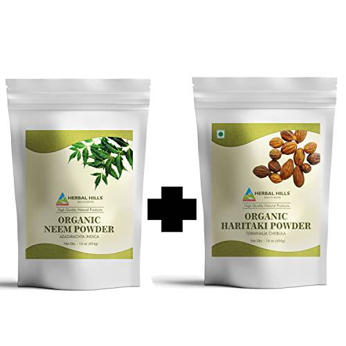 Organic Haritaki Powder and Natural Gotu Kola Powder Each 16oz Combo (Pack of 2)