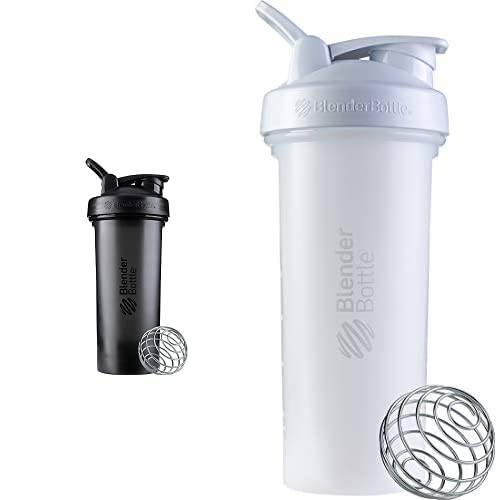 BlenderBottle Classic V2 Shaker Bottle Perfect for Protein Shakes and Pre Workout, 28-Ounce (2 Pack), Black, White