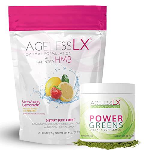 AgelessLX Strawberry Lemonade Packets with Power Greens Superfood Powder Supplement
