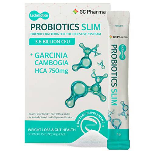 GC Pharma Probiotics Garcinia Cambogia (30 Count, Pack of 1) - Stomach Friendly Peach Flavor Powder. 3.6 Billion CFU. HFA 750mg. for Women Men