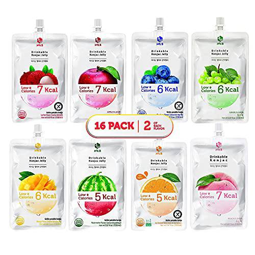Eat Munchie Box Drinkable Konjac Jelly B Pouches | Healthy Dietary Supplement | Korean Diet Drink | Low Carb & Low Calorie Snacks, No Sugar Added (16 Pouches) Variety of Flavors