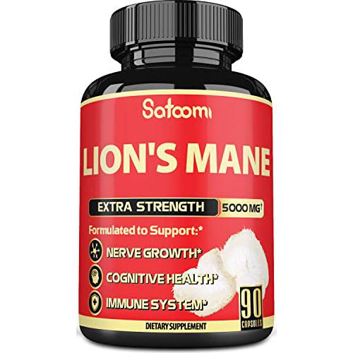 10in1 Lion’s Mane Capsules 5000mg with Extra Organic Turkey Tail Mushroom, Shiitake Mushroom, Enoki Mushroom, Agaricus Mushroom & More - Cognitive & Immunity Support - 90 Count 3-Month Supply