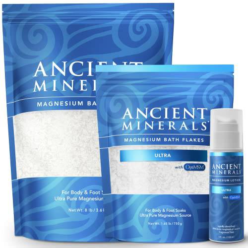 Ancient Minerals Magnesium Bath Flakes - Magnesium Lotion and Bath Flakes Ultra with MSM - Pure Genuine Zechstein Chloride
