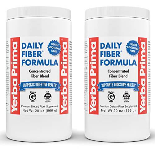 Yerba Prima Daily Fiber Formula - 20 oz Powder (Pack of 2) - Unflavored, Concentrated Blend of Soluble / Insoluble, Psyllium Seed Husks, Acacia Gum, Apple Fiber Supplement - Regularity Colon Cleanser
