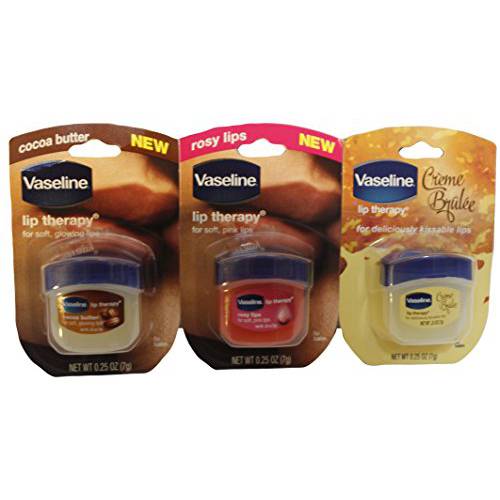 Vaseline Lip Therapy Bundle - Creme Brulee, Rosy Lips & Cocoa Butter, 0.25 Ounce (Pack of 3)