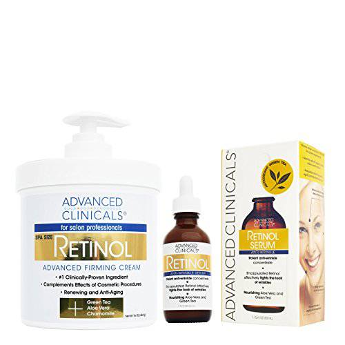 Advanced Clinicals Retinol Body Cream & Retinol Facial Serum Skin Care Bundle, Anti Aging Face & Body Moisturizing Creams Help Repair Wrinkles, Fine Lines, & Firm Sagging Skin, (2-Pack Bundle)
