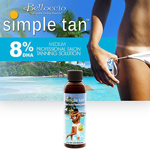 Belloccio Simple Tan 4 Ounce Bottle of Professional Salon Sunless Tanning Solution with 8% DHA and Dark Bronzer Color Guide