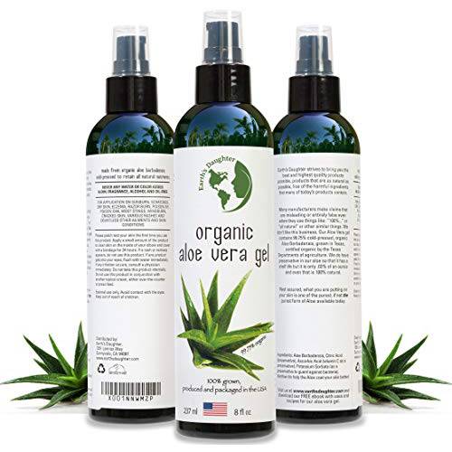 Earth’s Daughter Organic Aloe Vera Gel from 100% Pure and Natural Cold Pressed Aloe - Great for Face - Hair - Acne - Sunburn - Bug Bites - Rashes - Eczema - 8 oz.