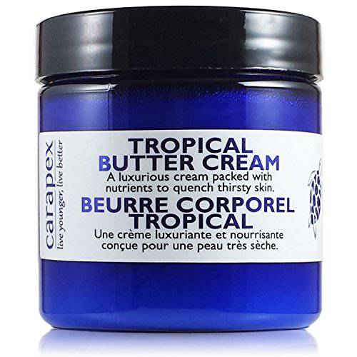 Carapex Tropical Butter Cream for Dry Skin & Cracked Hands | Natural Shea Butter, Cocoa Butter, Vitamin E, Green Tea Extract | Non Greasy, Fragrance Free, 4oz