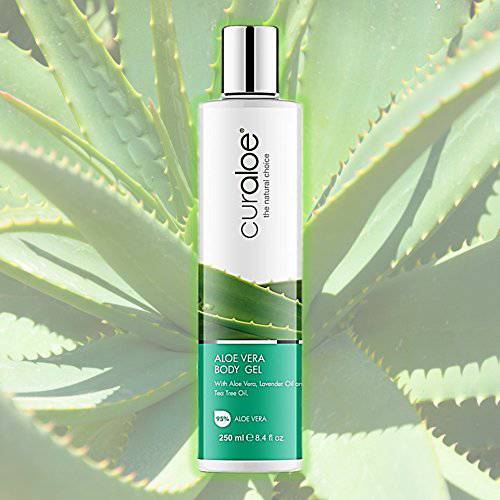 Aloe Vera Body Gel - by Curaloe | 95% Pure Organic Aloe Enriched with Lavender Oil & Tea Tree Oil | Naturally Soothes Dry Itchy Skin |Cools Sunburn | Moisturizes, Softens, Unscented | Good for Men and Women