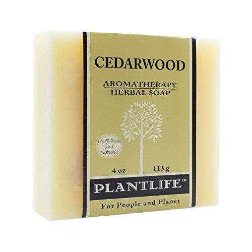 Plantlife Cedarwood Aromatherapy Herbal Soap Bar with Natural Ingredients and Premium Essential Oils - Moisturizing Cleanse for Body, Face, Hands - 4 oz