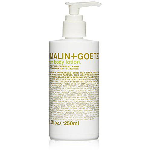 Malin + Goetz Rum Body Lotion – soothing hydrating body lotion for men and women, prevents dry skin, no stripping or irritation. Natural ingredients, cruelty-free, vegan 8.5 Fl Oz