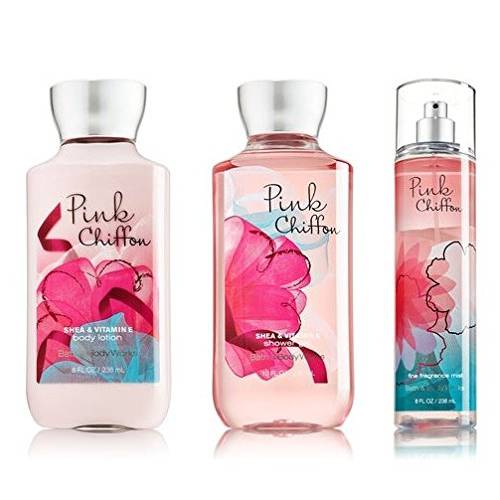 Bath & Body Works Pink Chiffon Set - Shower Gel 10oz, Fragrance Mist 8oz & Body Lotion 8oz