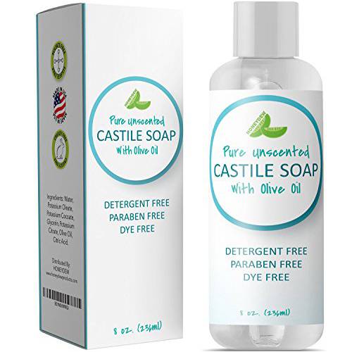 Castile Soap Liquid Unscented Cleanser - Liquid Castile Soap for Dry Sensitive Skin Care Routine and All Purpose Cleaner with Hydrating Glycerin for Hair and Skin - Hair Face and Body Soap Liquid