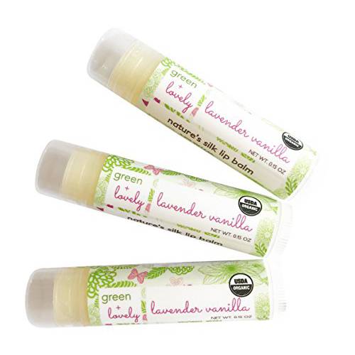 Organic Certified Lip Balm Butter(3 Pack) by Green and Lovely | Lavender Vanilla Lip Oil for Total Hydration and Repair | 0.15 oz Lip Moisturizer Tube made with Premium Organic Ingredients