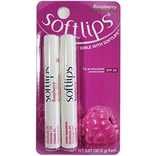 Softlips Lip Protectant sunscreen SPF 20, Raspberry with Green Tea Extract 2 ea