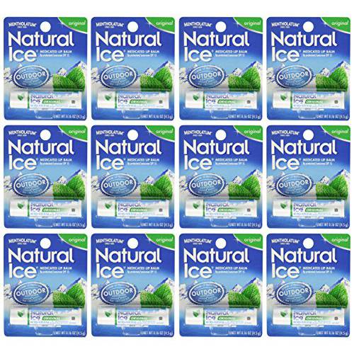 Mentholatum Natural Ice Medicated Lip Protectant Sunscreen, 0.16 Ounce (Pack of 12)