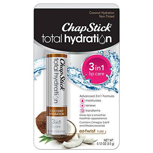 ChapStick Total Hydration Coconut Lip Balm Tube, Hydrating Coconut ChapStick for Lip Care - 0.12 Oz