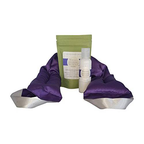 Victoria’s Lavender Neck Wrap Gift Set with Lavender Bath Salts, Lavender Lotion, Perfect for Aromatherapy Gift, for Relaxation and Good Night’s Sleep, Made in USA