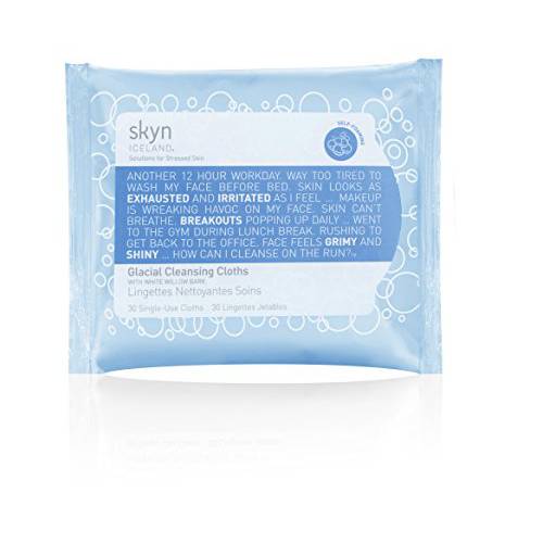 skyn ICELAND Glacial Cleansing Cloths: Refresh, Soothe & Purify Stressed Skin, 30 Single-Use Cloths