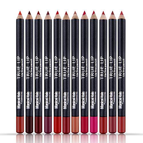 Matte Lip Liner Pencil Set - 12 Assorted Colors Natural Lip Makeup Soft Pencils Waterproof and Long Lasting Velvet Lip Liners (red, pink, rose, plum, peach, cherry, dark brown etc) by “wonder X”