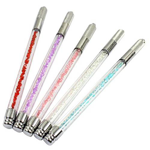 Xiaoyu Crystal Transparent Microblading Pen, Manual Tattoo Eyebrow Pen for Permanent Makeup, One Head, 5PCS