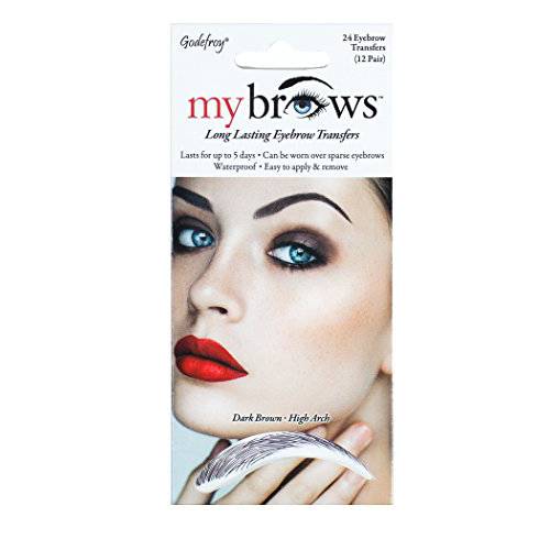 Godefroy MyBrows Long Lasting Eyebrow Transfers, High Arch, Dark Brown, 12-Pairs of Brows