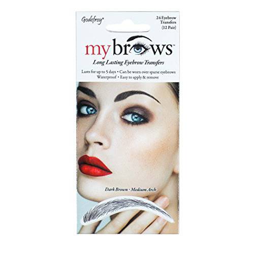 Godefroy MyBrows Long Lasting Eyebrow Transfers, Medium Arch, Dark Brown, 12-Pairs of Brows