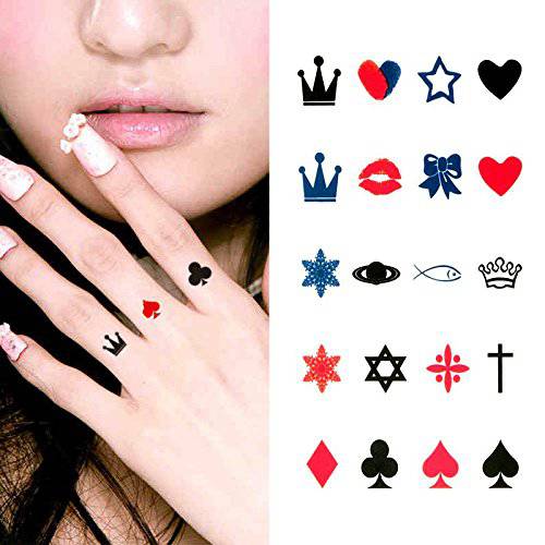 Oottati Small Cute Temporary Tattoo Finger Crown Spades Red Hearts (Set of 2)