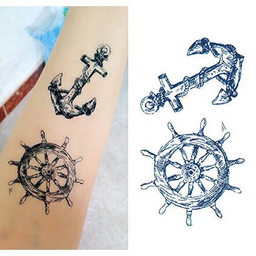 SanerLian Set of 5 Waterproof Temporary Tattoo Stickers Pirate Sailor Culture Anchor Design Body Art