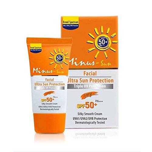 Minus Sol (Minus Sun) Facial Ultra Sun Protection SPF 50+ Pa+++ Ivory Silky Smooth Cream 0.53 Oz.(15 G.)