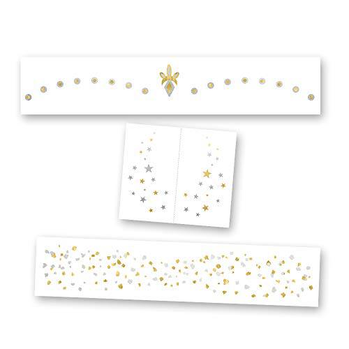 COSMIC BABE MINI VARIETY SET of 3 assorted premium waterproof metallic gold and silver Temporary foil Flash Tattoos- party favor, metallic tat, temporary tattoo, face flash, freckles, stars