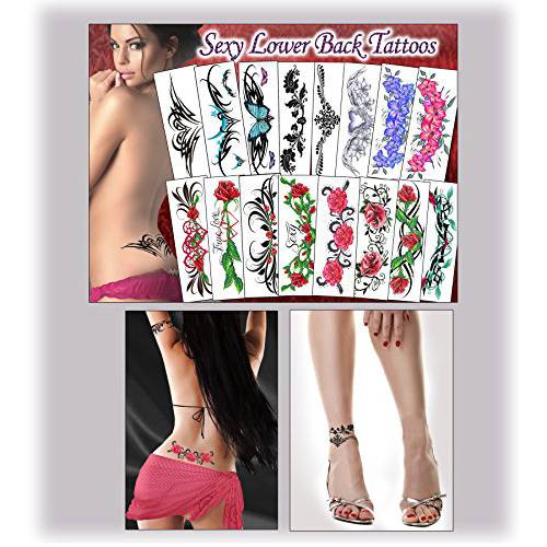 Temporary Tattoo Factory Sexy Tattoos - Naughty Ultra Realistic Fake Adult Temporary Tattoos a little Trashy and Slutty Words Tattoos for Women’s Hip, Lower Back, Thigh, Arm Tramp Stamp - Long Lasting (16Pack)