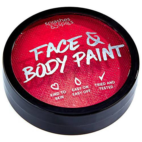Water Activated Face and Body Paint - Red, 18g Cake Tub - Pretend Costume and Dress Up Makeup by Splashes & Spills