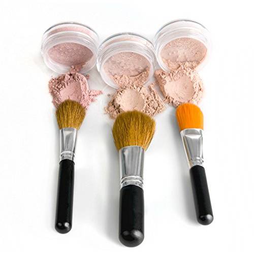 TRIO WITH BRUSHES (BEIGE) Full Size Kit Mineral Makeup Brush Set Foundation Concealer Blush Bare Face Sheer Powder Cover
