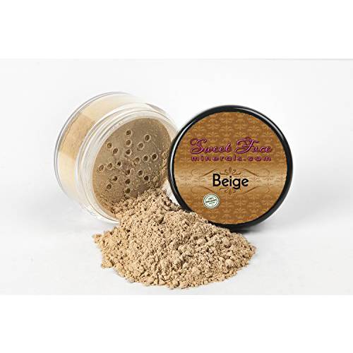 BEIGE FOUNDATION Mineral Makeup (5 gram Sample Size Jar) Matte Loose Powder Bare Face Cosmetics Full Coverage Long Lasting All Skin Types SPF 18
