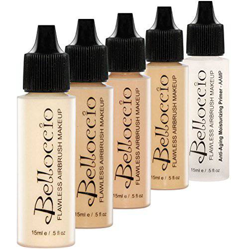 Belloccio Fair Color Shade Foundation Set - Professional Cosmetic Airbrush Makeup in 1/2 oz Bottles
